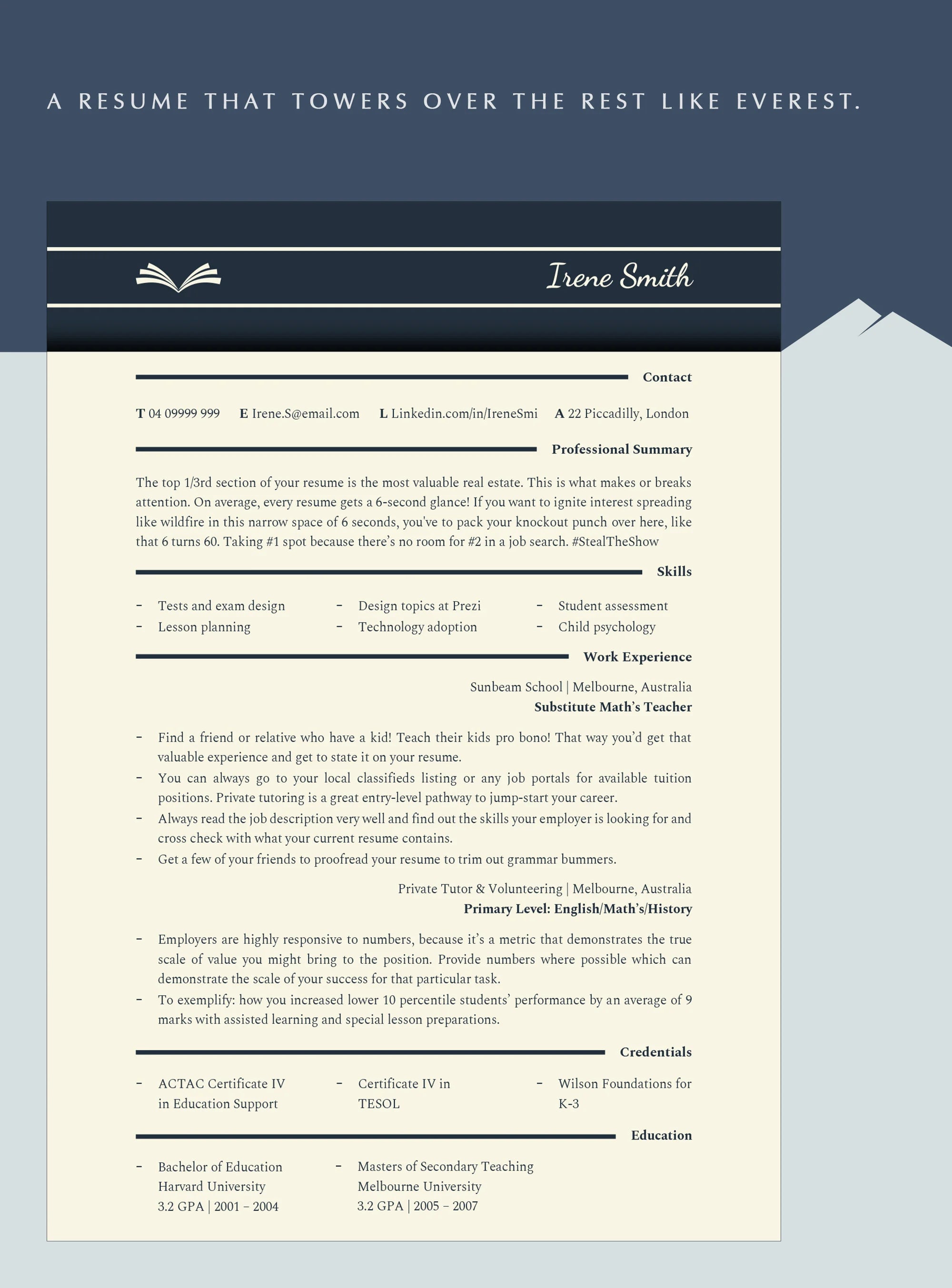 Modern Teacher Resume Template For Word, Docs, Pages