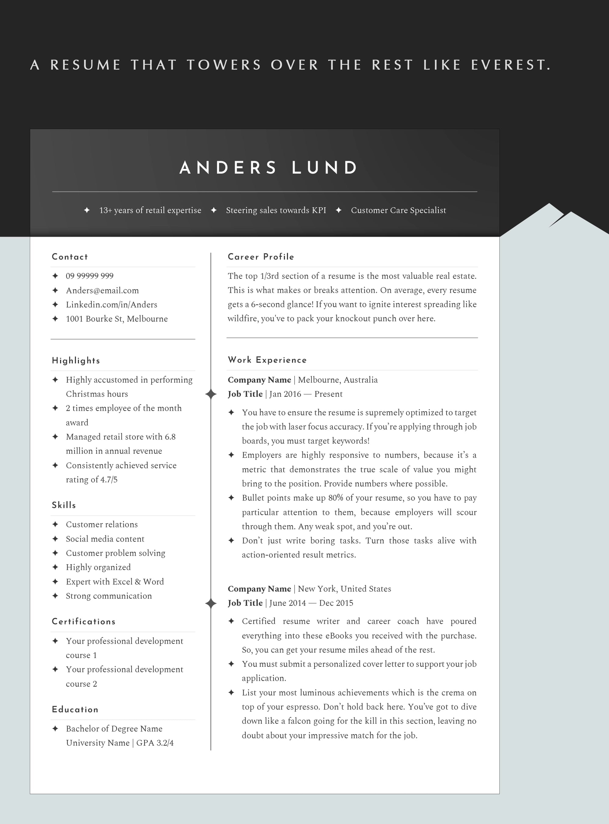 Modern ATS Friendly Resume Template Available in Word, Docs & Pages