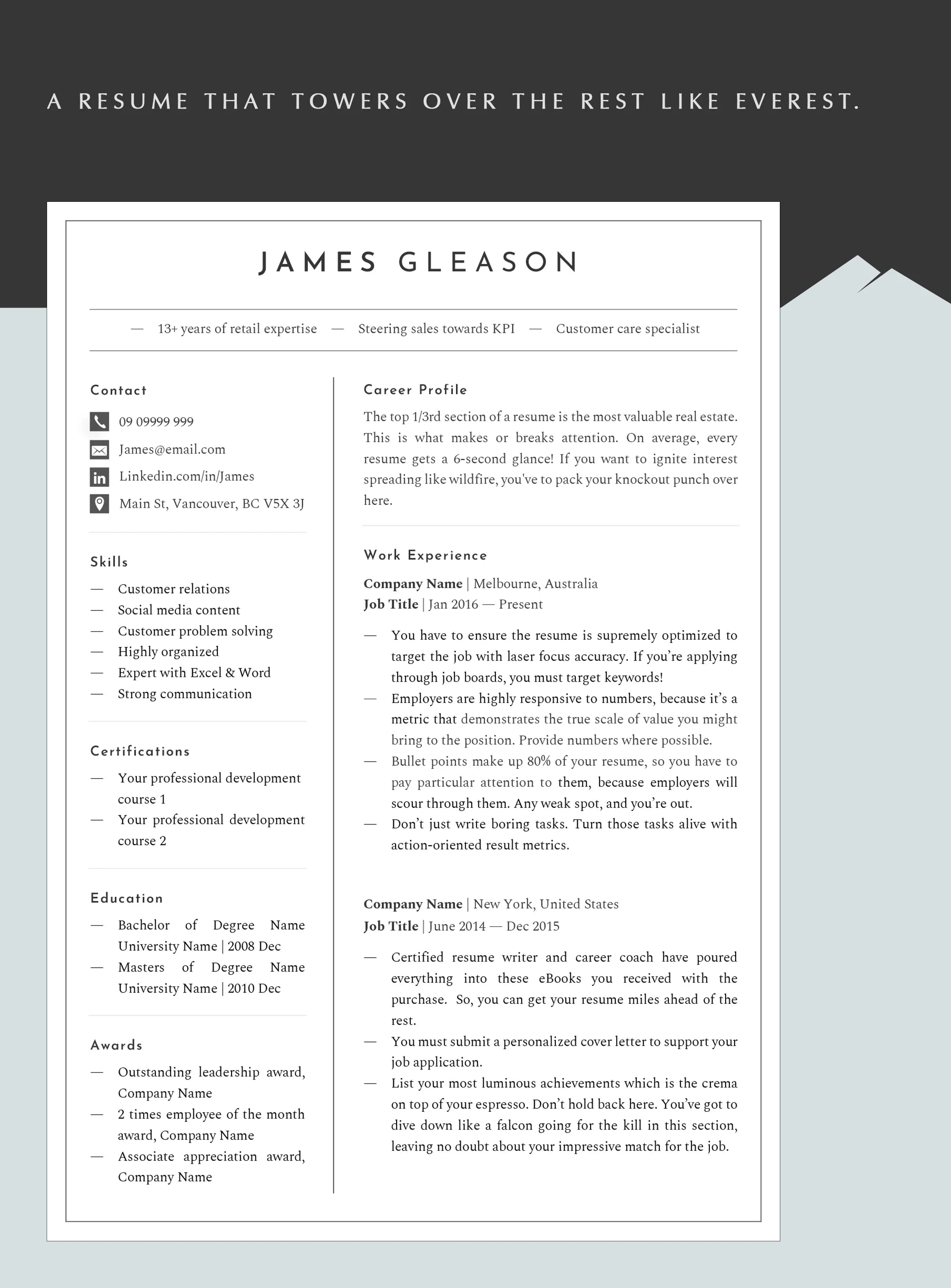 Ultra Clean 2-Column Resume Template available in Docs, Word & Pages