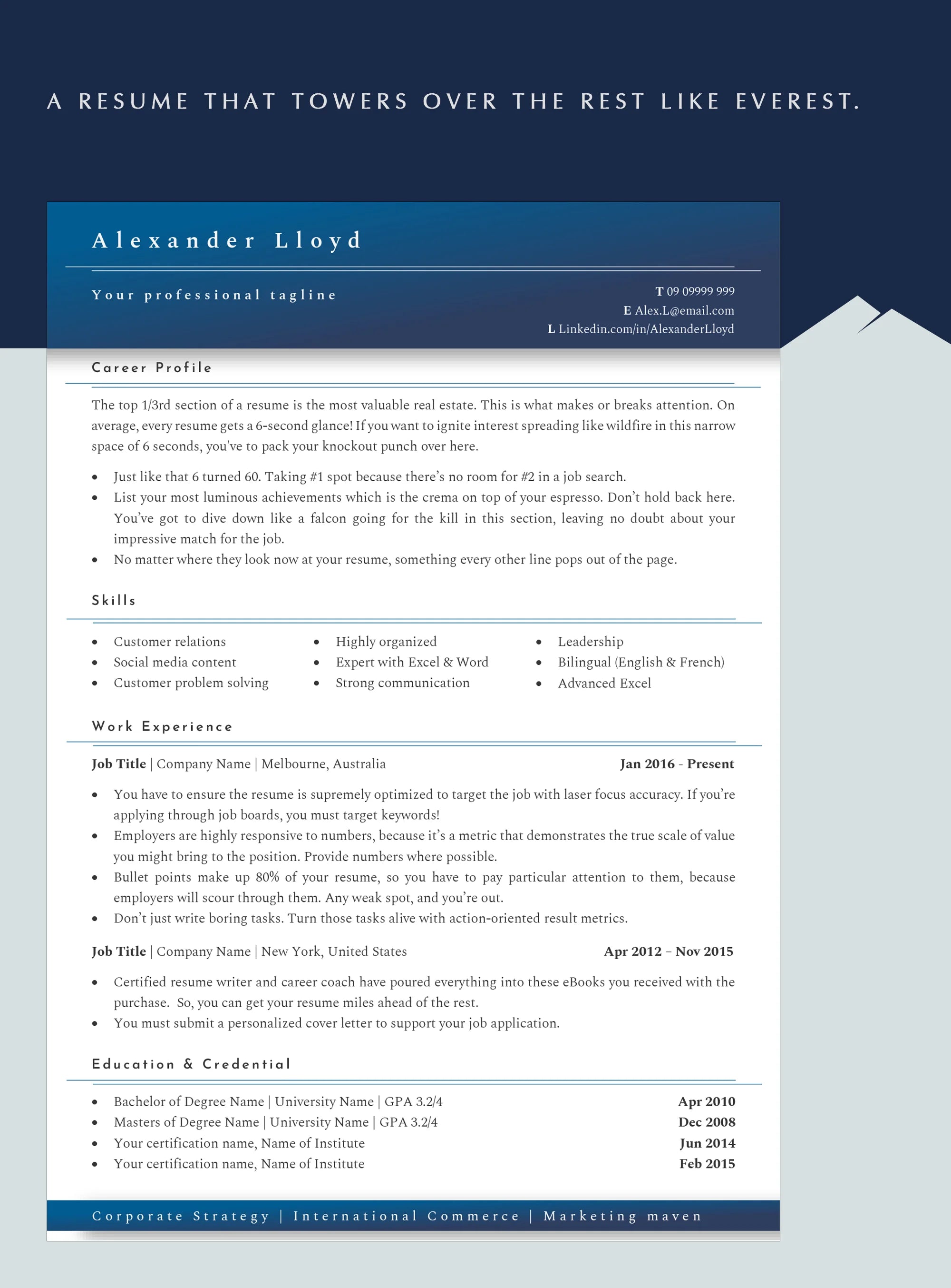 Elegant Resume that exudes confidence available in Word, Pages & Doc