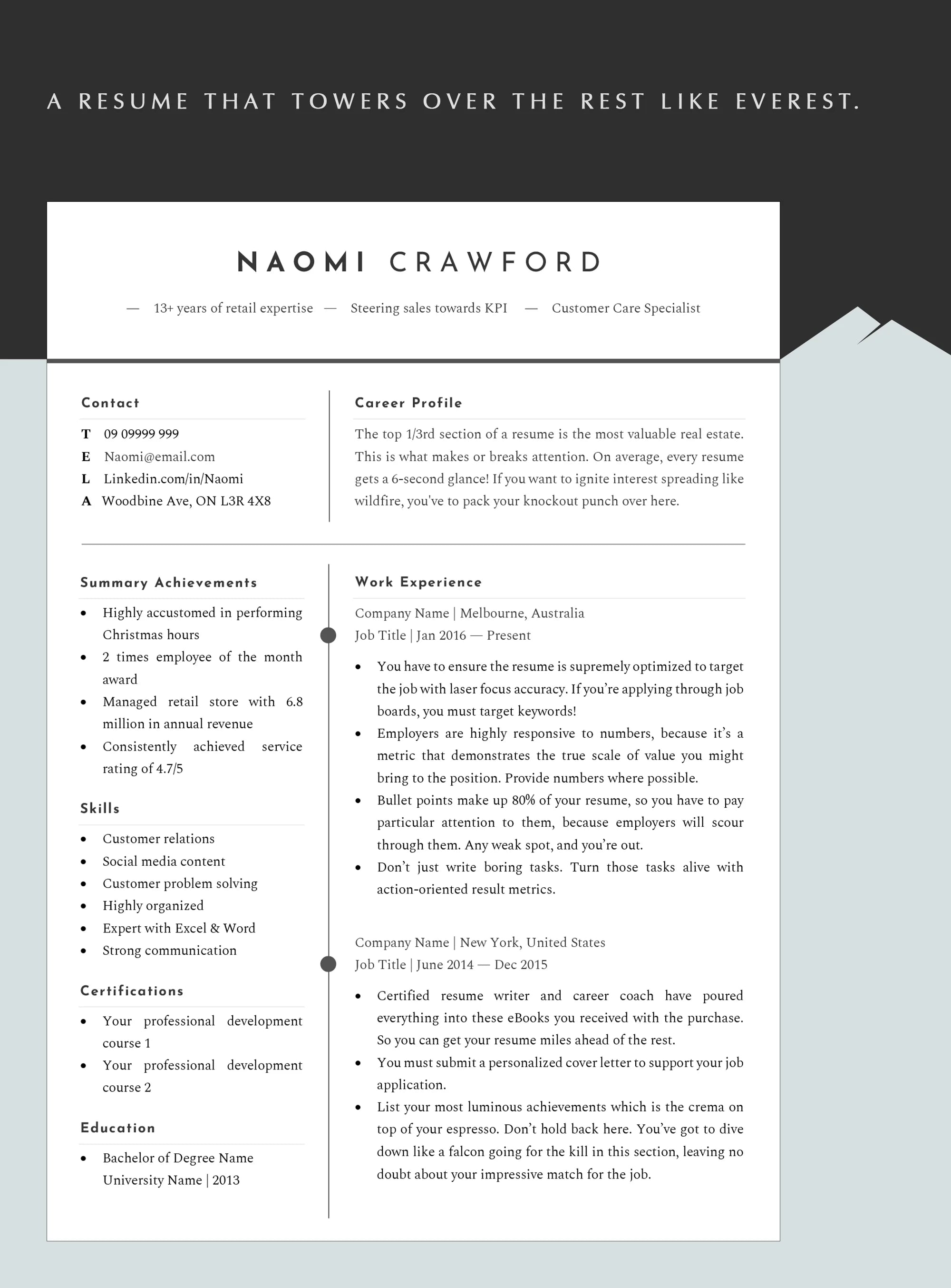 Minimal ATS Compliant 2-Column Resume Template for Word, Docs & Pages