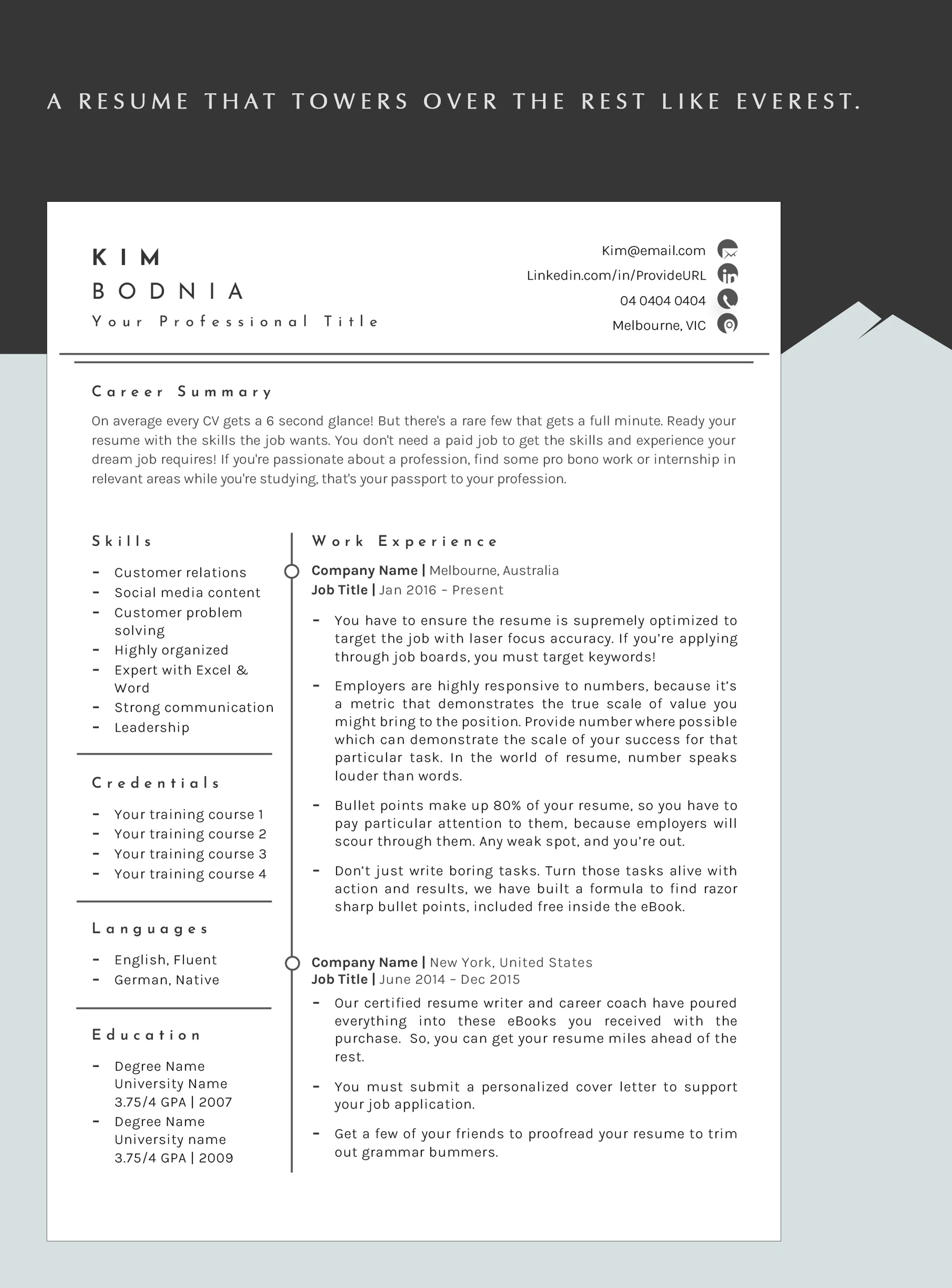 Evergreen Executive CV Template for Docs, Word & Pages, Corporate Resume