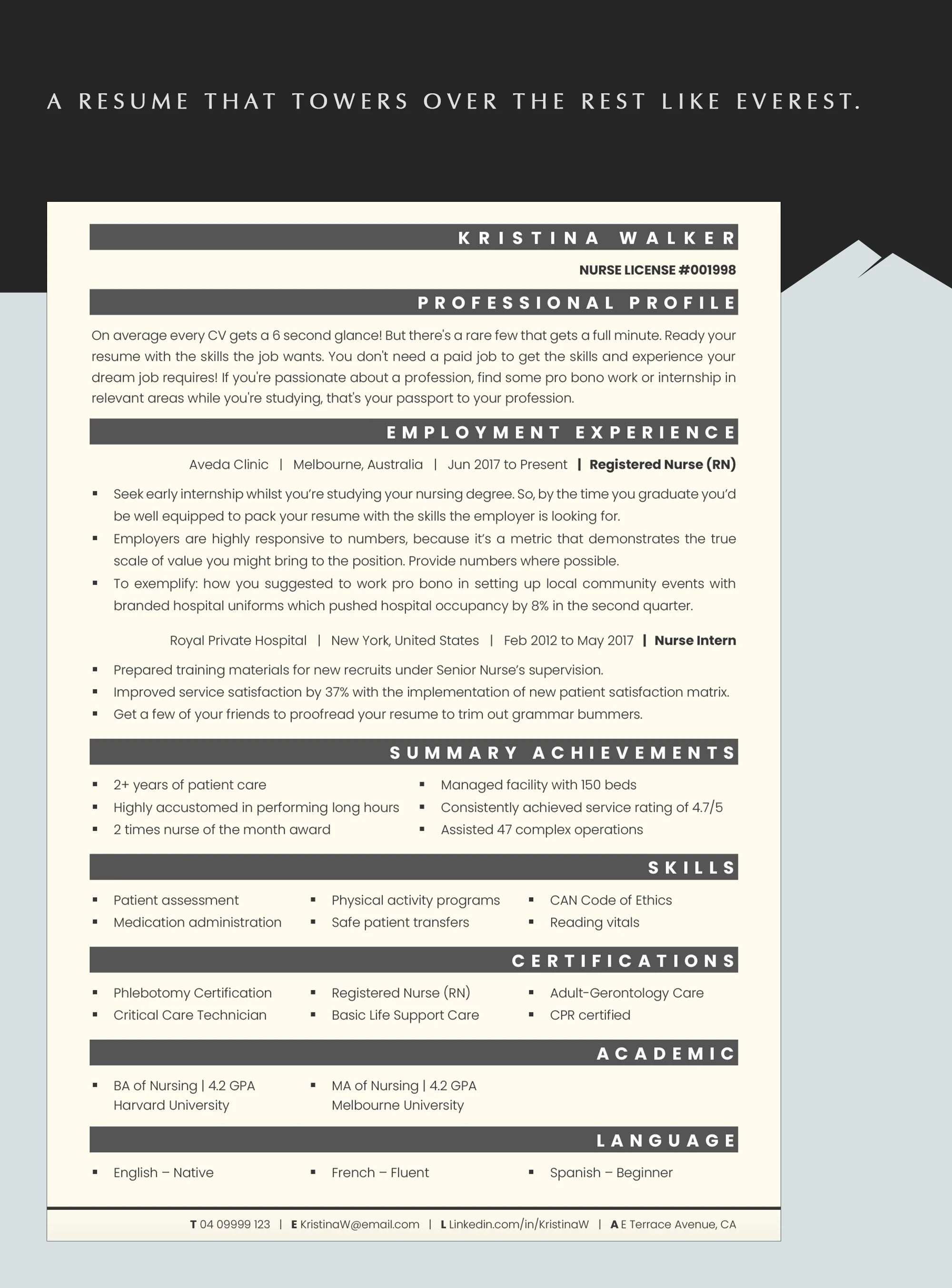 Nursing CV Template for Google Docs, Word, and Pages