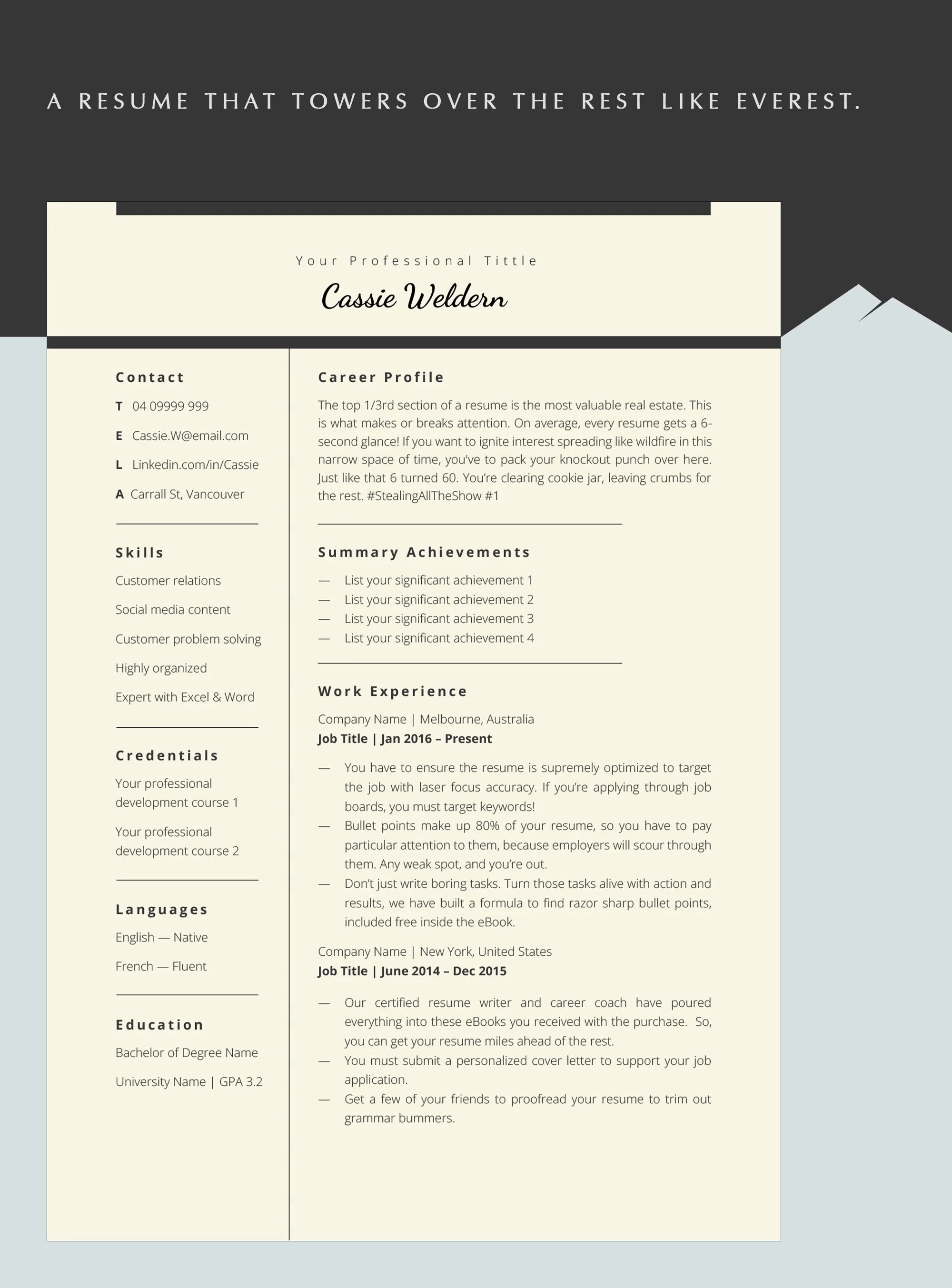 Resume Template set against warm color background | Word, Pages, Docs