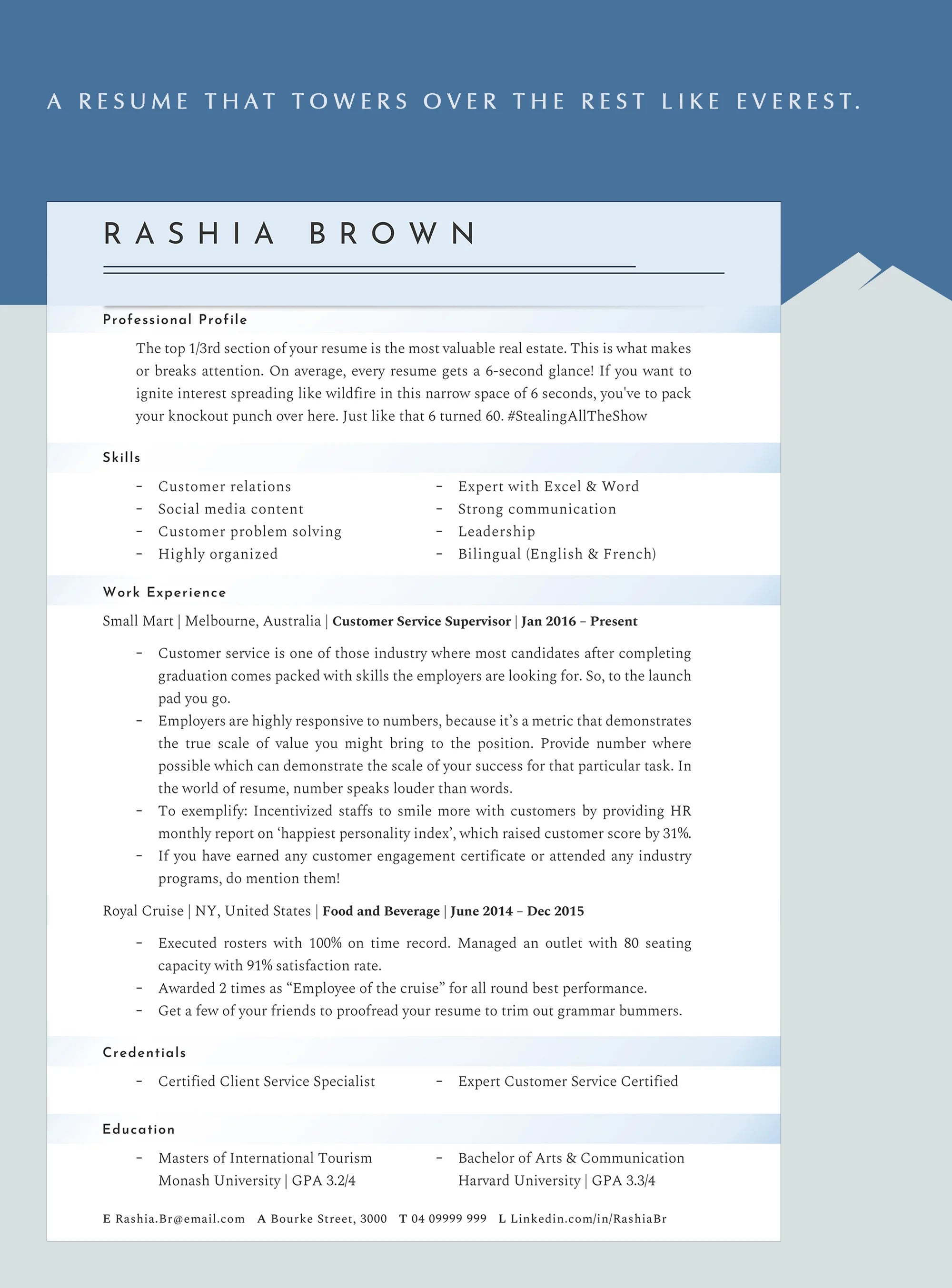 Modern Customer Service Resume Template For Word, Docs, Pages
