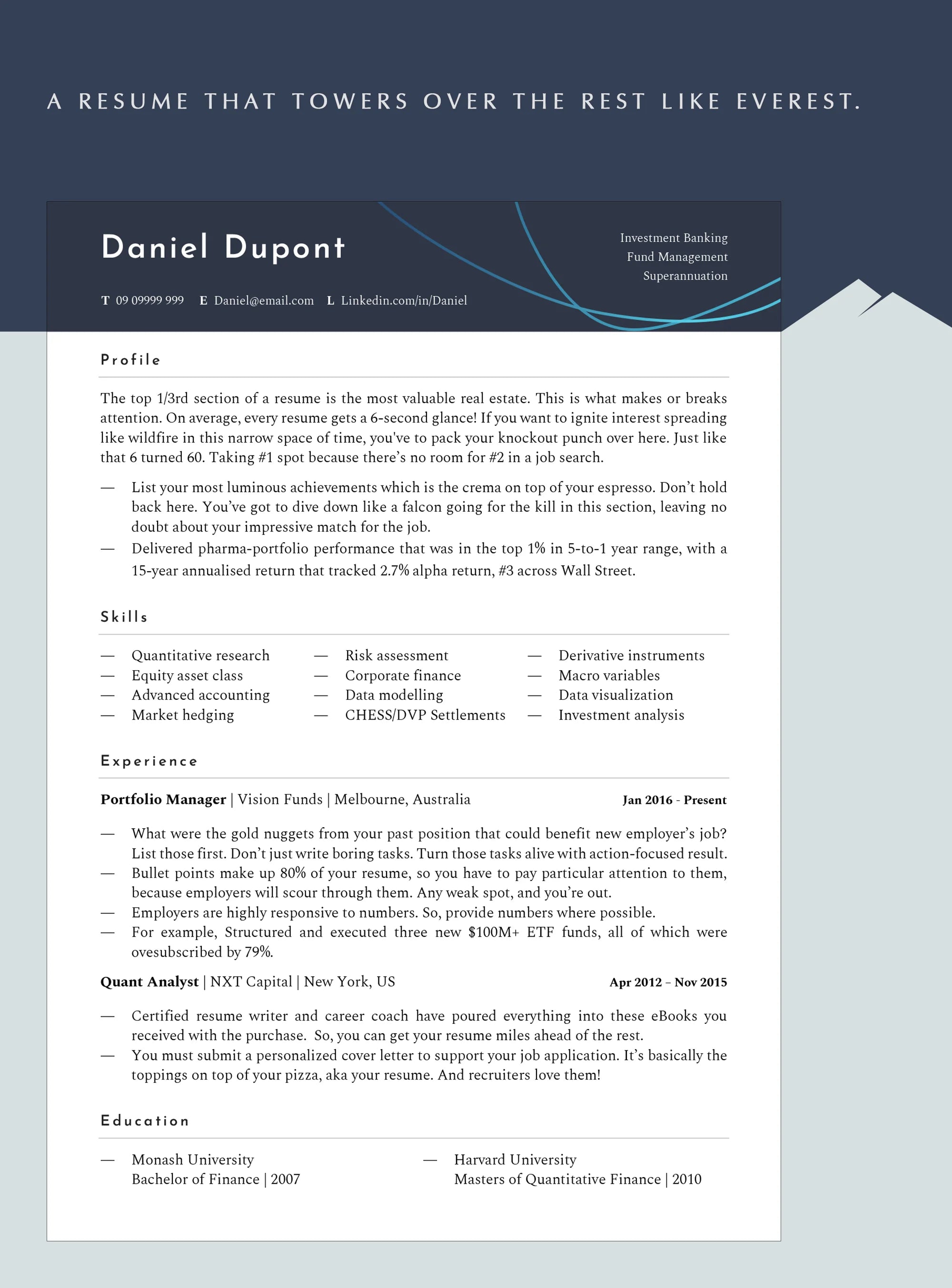 Dynamic financial analyst resume template for Word, Pages & Google Docs
